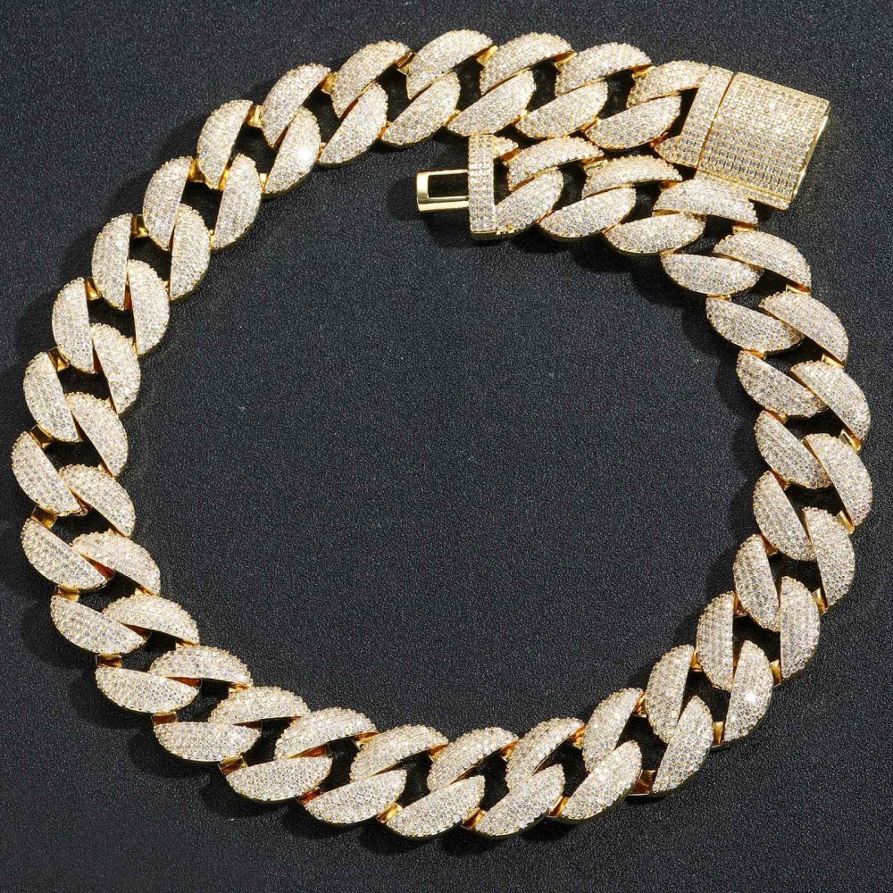Qiji Hip Hop Necklace 22mm Wide Bubble Cuban Chain 5 Rows Diamond Personality Dominant Trendy Zircon Men's Jewelry Accessory