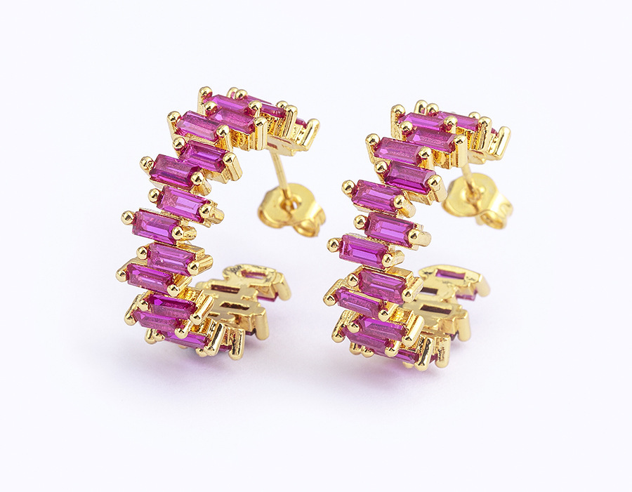 18K Gold Plated Fashionable Irregular Square Zircon Earrings For Women Elegant Copper Alloy Jewelry Accessories