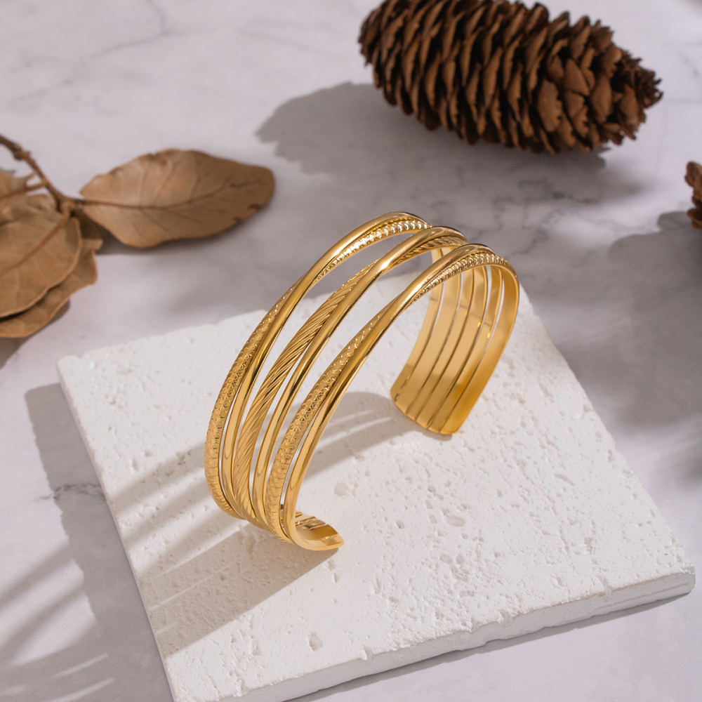 Multi-layer Geometric Ring-shaped 18K Gold Plated 304 Stainless Steel Bracelet Accessories Jewelry For Women Eco-friendly Non-fading Yiwu