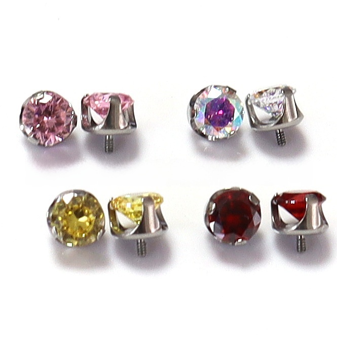 Titanium Alloy Ear Studs Three Claw Zircon Flat Bottom Lip Screw Inner Thread Piercing Jewelry Ear Bone Screw Accessories