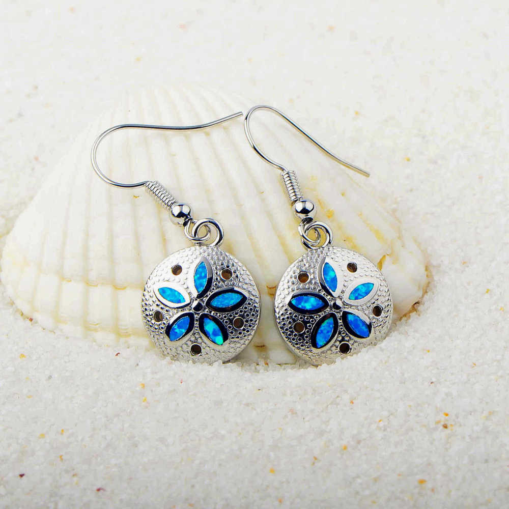 Oceanic Style Round Shape TikTok Popular Hawaii Sand Dollar Opal Earrings Women's Simple Geometric Pattern Jewelry Accessories