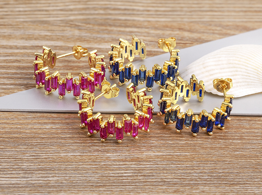 18K Gold Plated Fashionable Irregular Square Zircon Earrings For Women Elegant Copper Alloy Jewelry Accessories