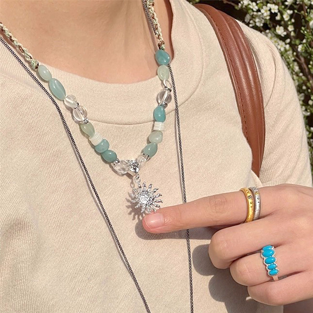 Retro Natural Crystal Stone Beaded Woven Rope Necklace Ethnic Fashion Lightweight Luxury Sweater Chain Accessory Women's Jewelry