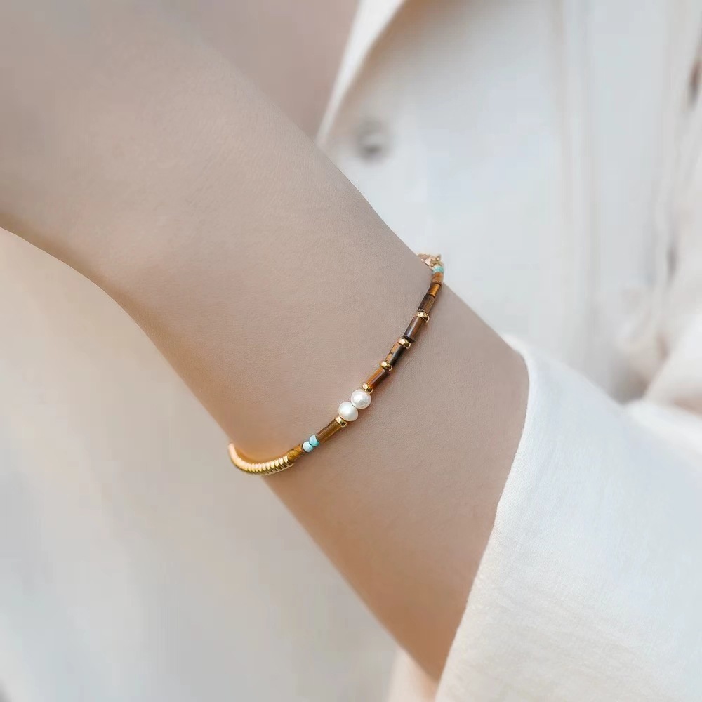Tiger Eye Pearl Necklace Set Women's New  Baroque Style Natural Stone Irregular Shape Chinese Traditional Jewelry Accessories