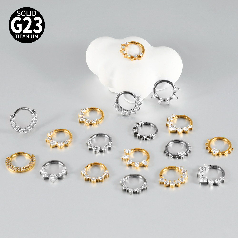 Fashion G23 Titanium Zircon Horse Eye Earrings Split Ring Heart Shape Trendy Accessories Split Ring Nose Ring Piercing Jewelry 16G