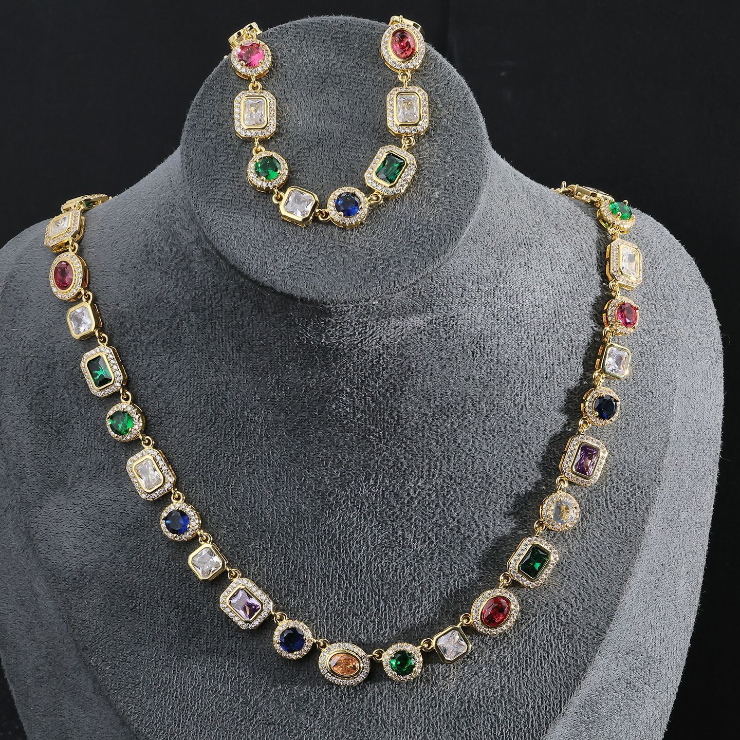 Cool Men's Cuban Link Necklace Trendy Hip Hop Style Colorful Heart Rhinestone Chain Fashionable Geometric Pattern Unisex Jewelry