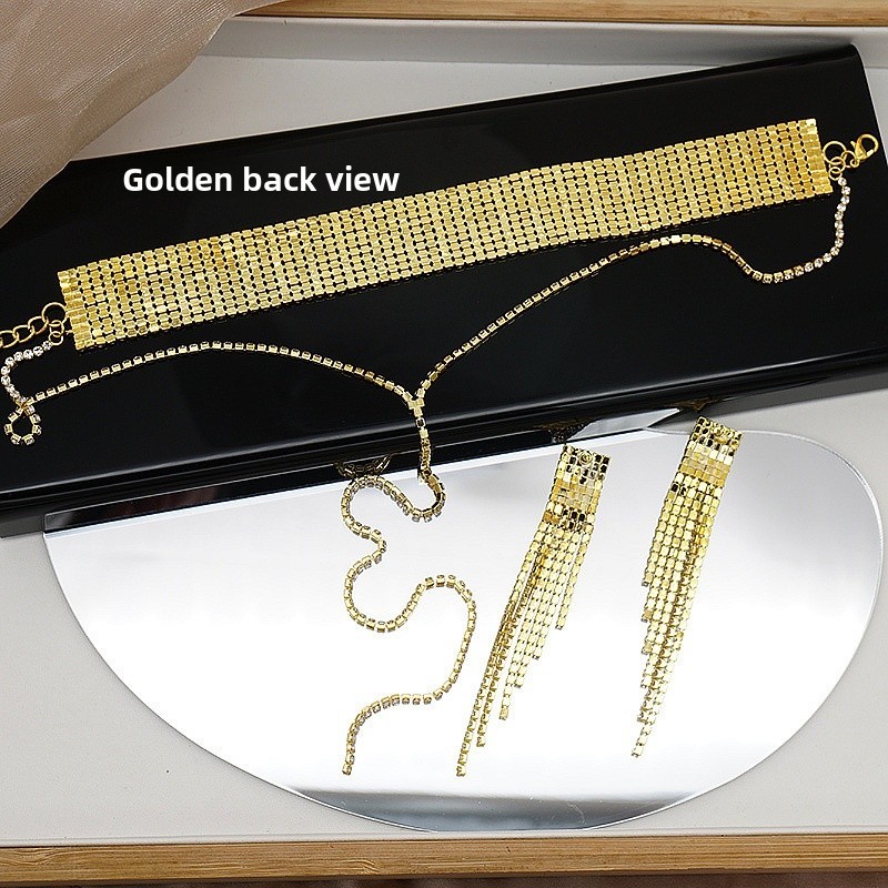 Full Diamond Claw Chain Necklace Bracelet Ring Earrings Four-Piece Set Geometric Women's Jewelry Accessories