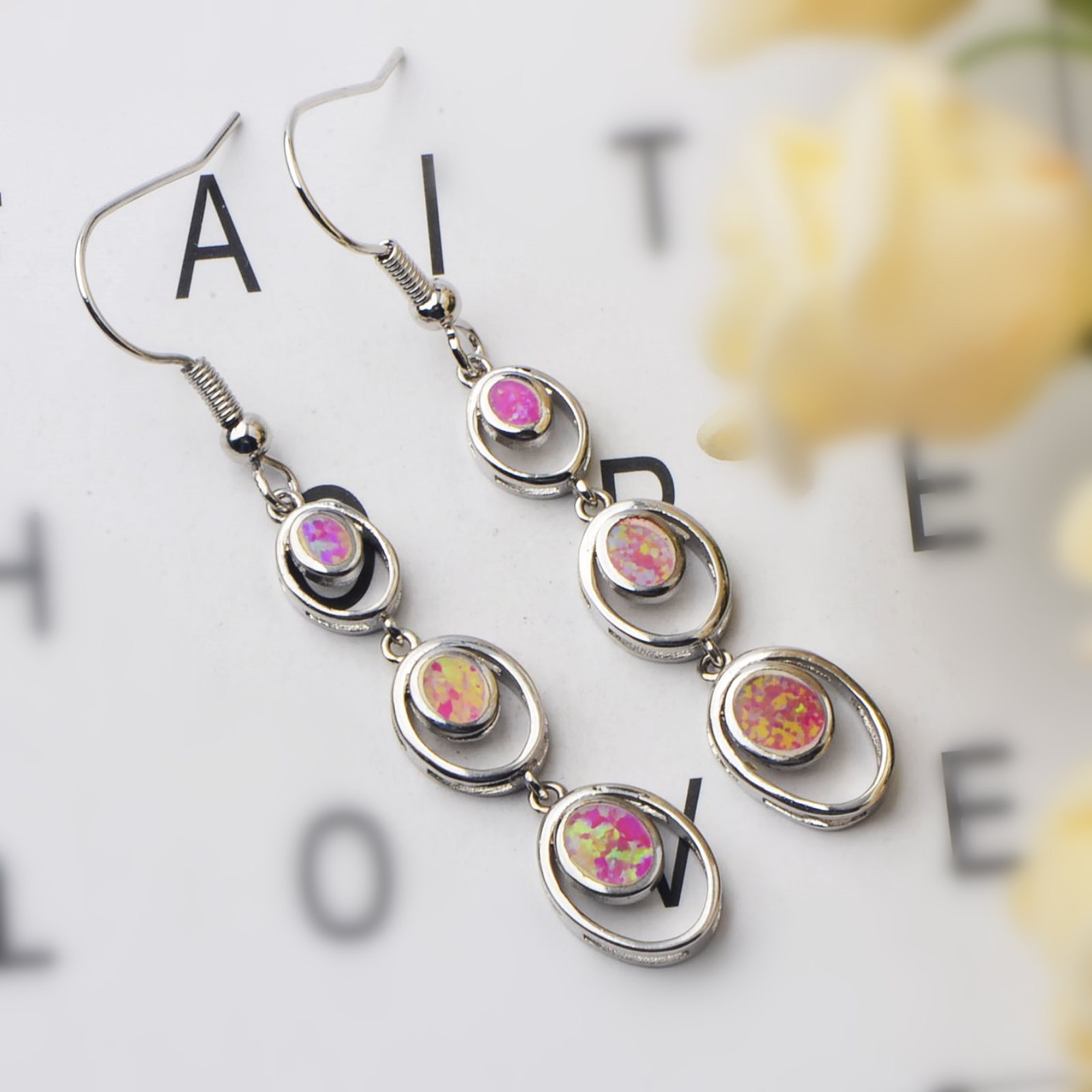 Simple Round Opal Dangle Earrings  Style TikTok Ins Fashion Peruvian Opal Drop Earrings Jewelry Accessories