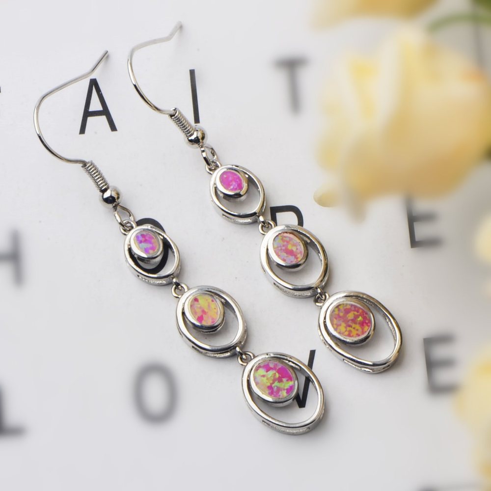 Simple Round Opal Dangle Earrings  Style TikTok Ins Fashion Peruvian Opal Drop Earrings Jewelry Accessories