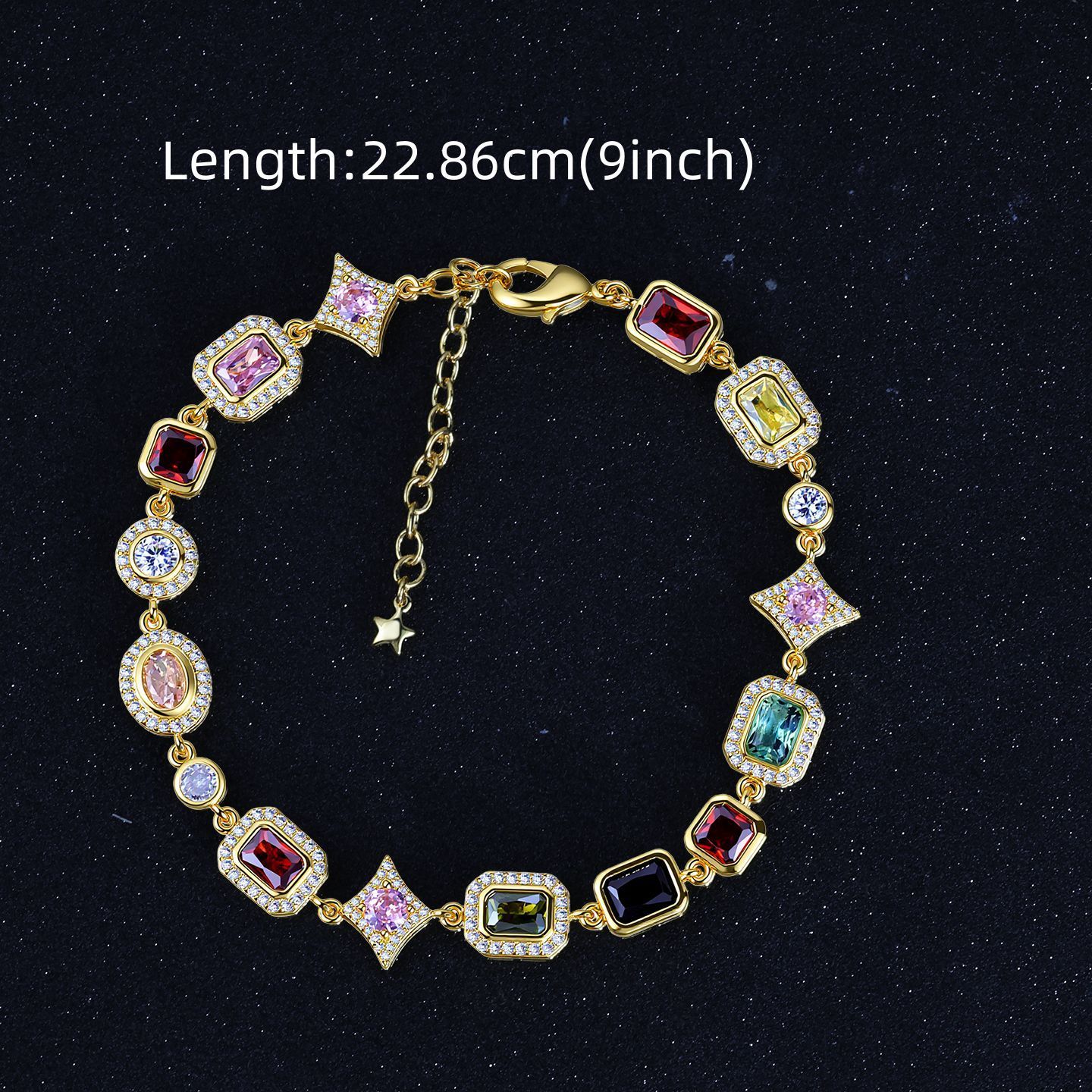 Colorful Gemstone Geometric Adjustable Women's Luxury Necklace Jewelry Hip Hop Dopamine Fashion Ins Diamond Embedded Light