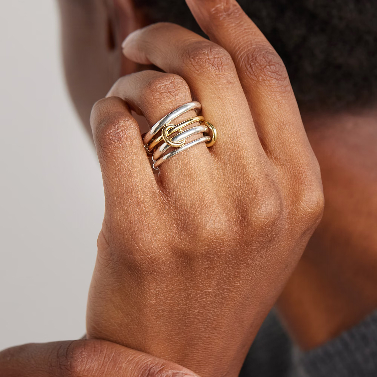 304 Stainless Steel Round PVD Coated 18K Real Gold Plated Classic Style Mixed Metal Rings