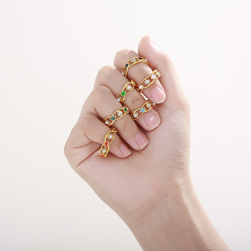 PVD Coated 18K Gold Plated Geometric Stainless Steel Resin Fashion Waterproof Non Tarnish Open Ring