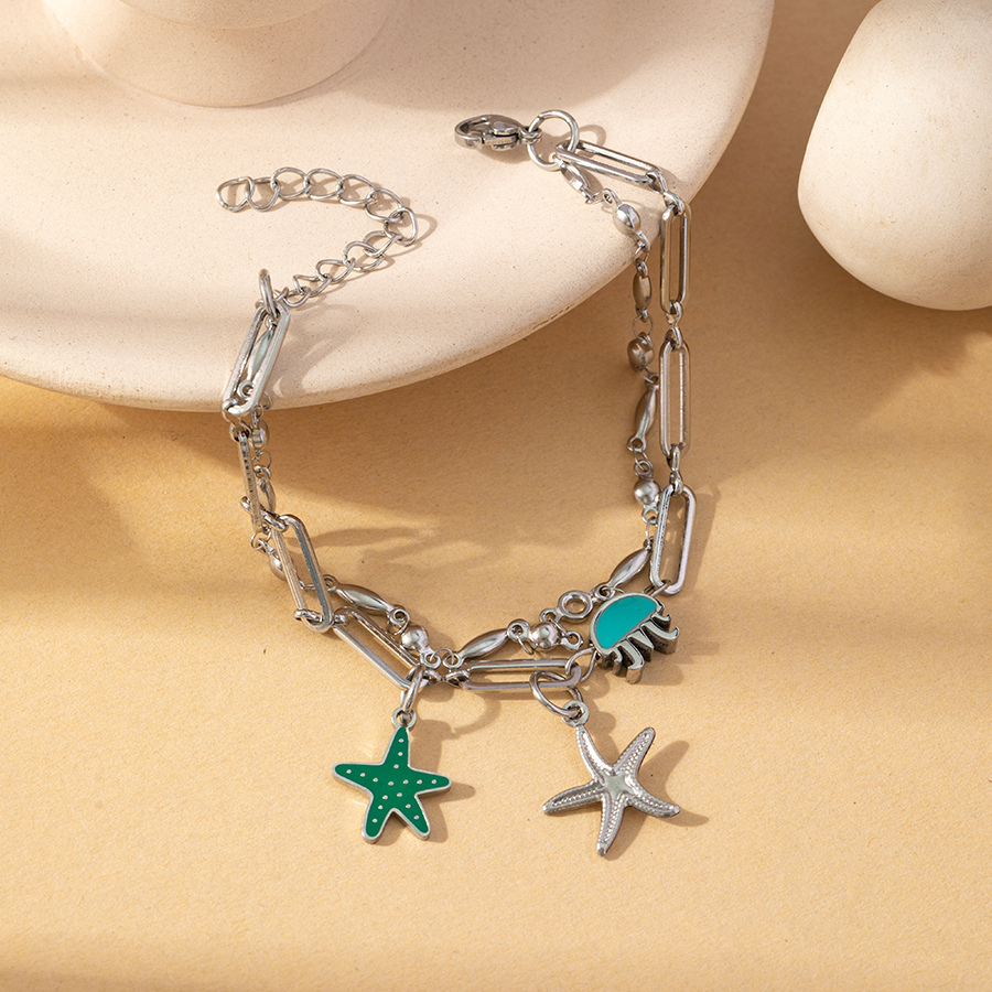 316 Stainless Steel  Ion Plating (IP) Zircon Starfish Waterproof Non Tarnish Casual Beach Jewelry Set For Women's