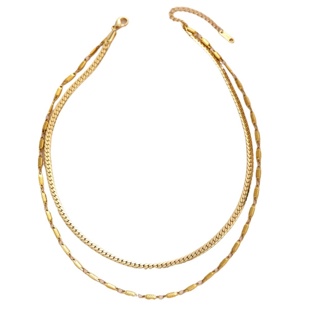 18K Gold Plated Non-Fading Double Layer Oval Splicing Necklace For Women Geometric Stainless Steel Jewelry Accessories