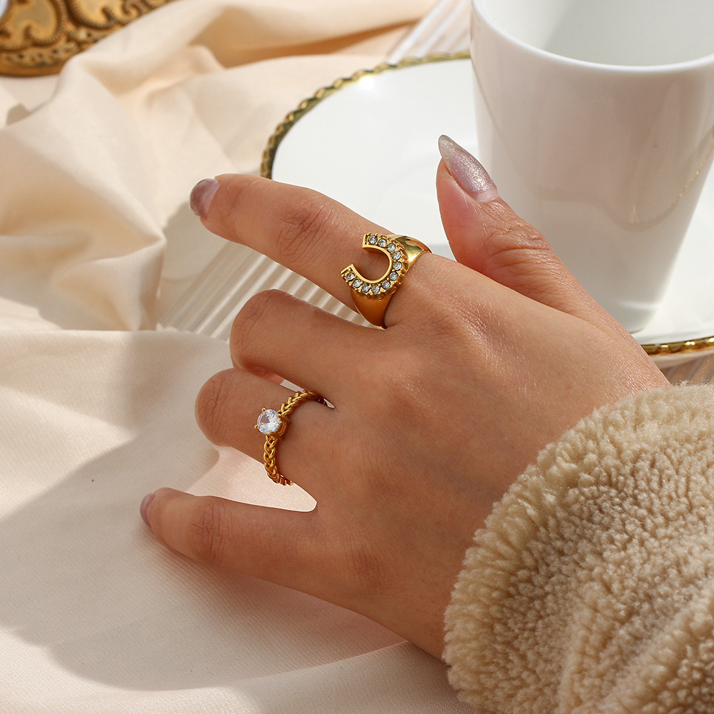 PVD Coated Real Gold Plated 18K Gold Geometric 304 Stainless Steel Fashion Waterproof Non Tarnish Rings