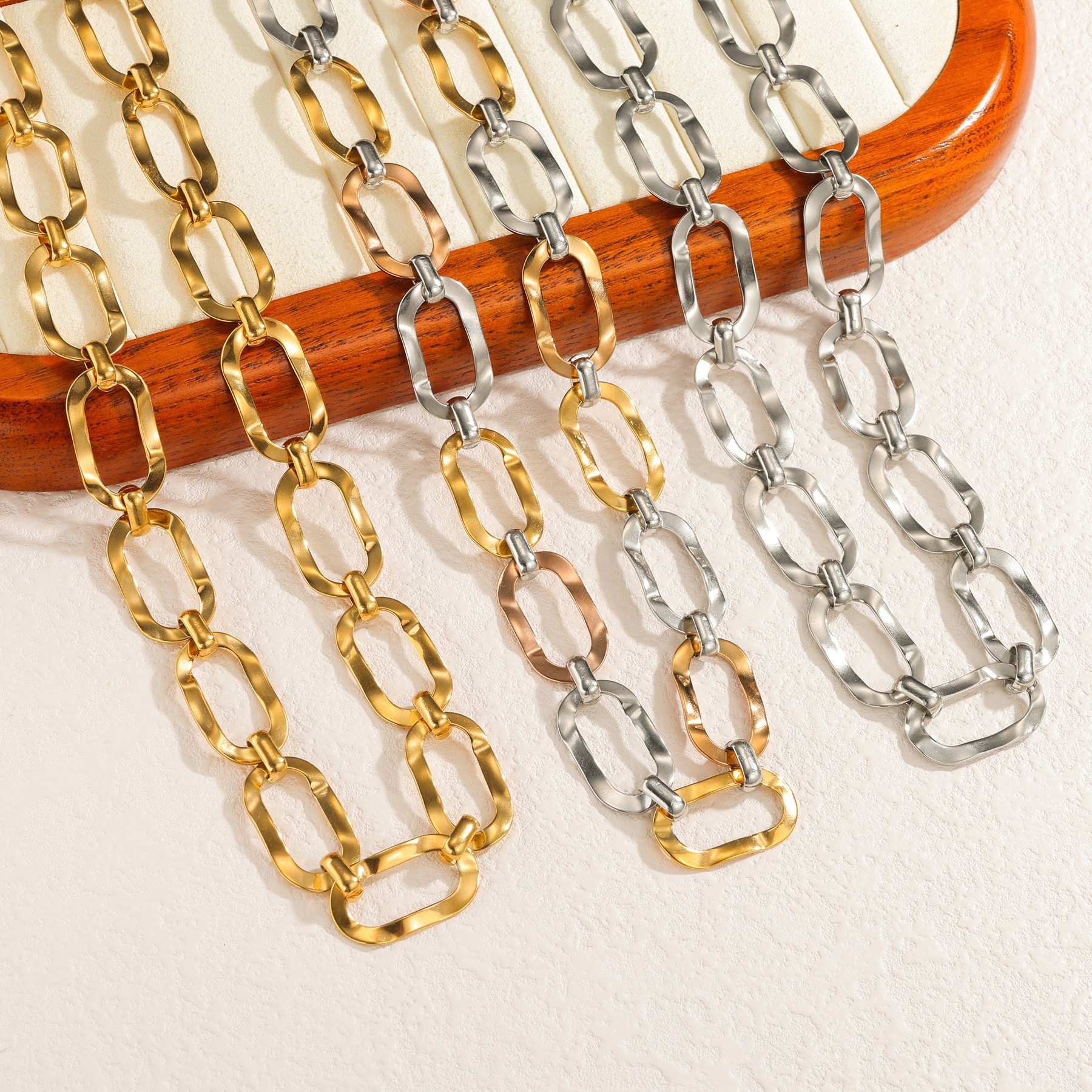 Long Geometric Chain Necklace 18K Gold Plated Stainless Steel European Unisex Jewelry Accessories