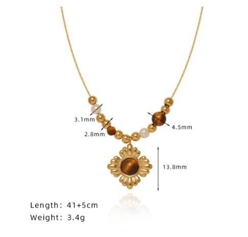 PVD Coated Real Gold Plated 18K Gold Flower 304 Stainless Steel IG Style Classic Style Waterproof Non Tarnish Titanium Steel Pendant Necklace