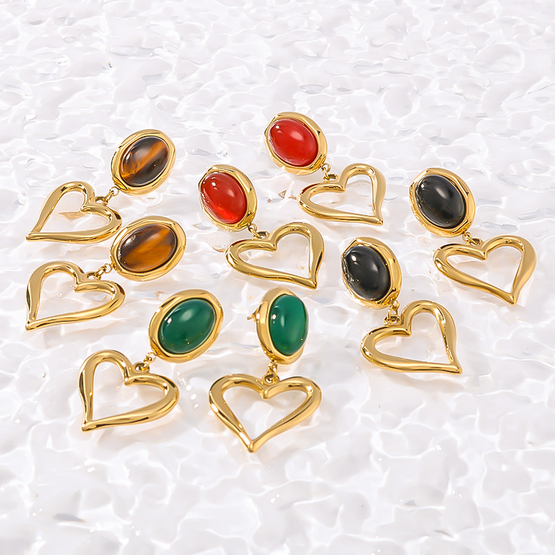 PVD Coated 18K Gold Real Gold Plated Heart Shape 304 Stainless Steel Simple Style Classic Style Waterproof Non Tarnish Drop Earrings