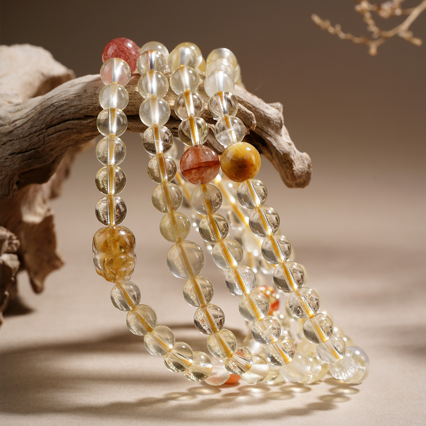 Natural Lemon Yellow Crystal Bracelet Multi-layered Fashion Original Hair Color Women's Style Hand Chain Geometric Pattern