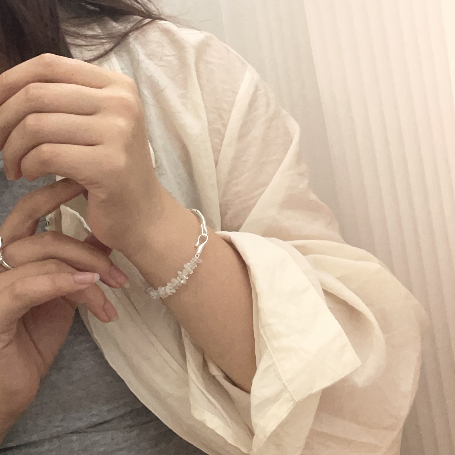Seyna 925 Silver New Style Simple Fashion White Crystal Bracelet Geometric Pattern Irregular Electroplated Women's Jewelry