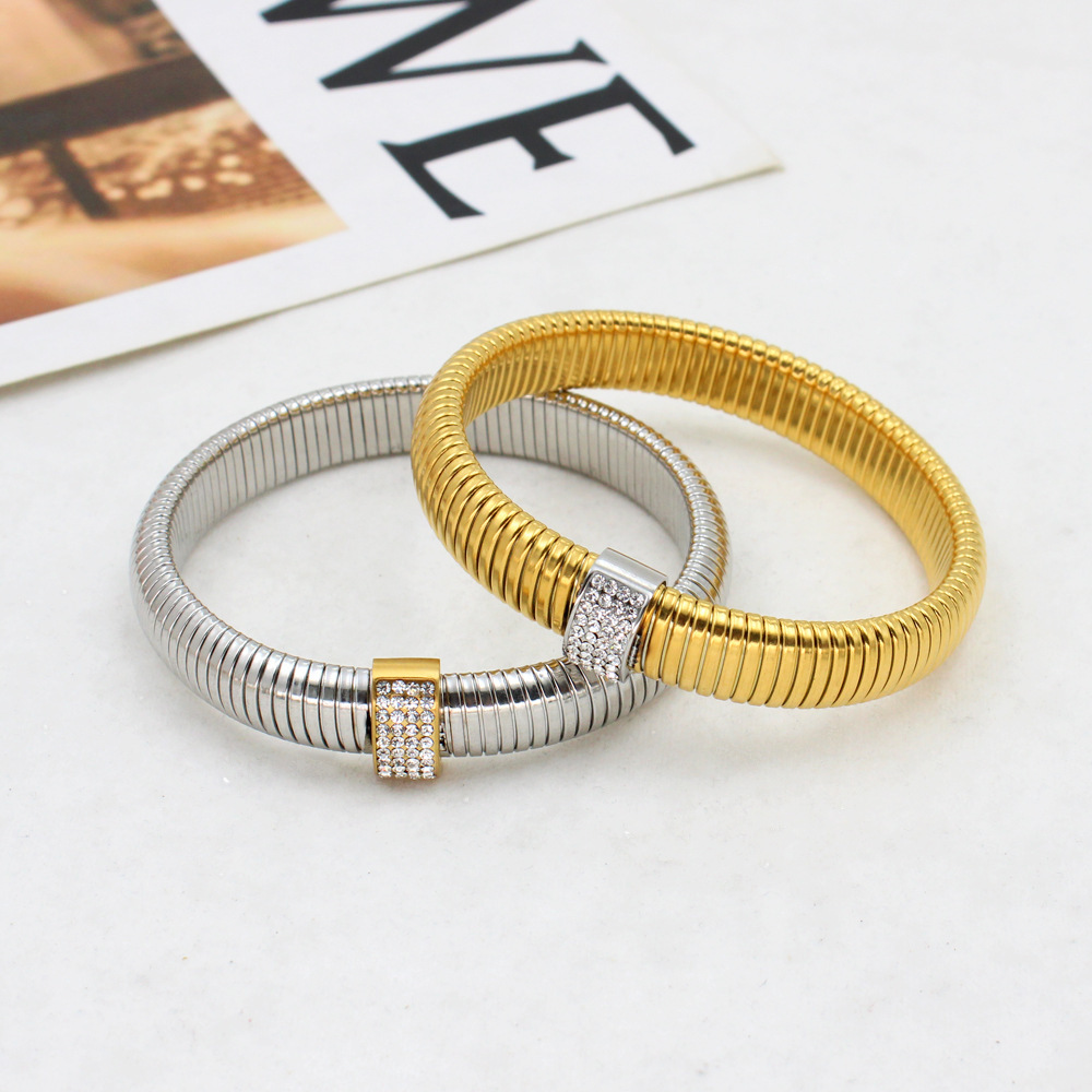 18K Gold 304 Stainless Steel PVD Coated Zircon Geometric Waterproof Non Tarnish Simple Style Cable Chain Bracelets Earrings Necklace For Women's