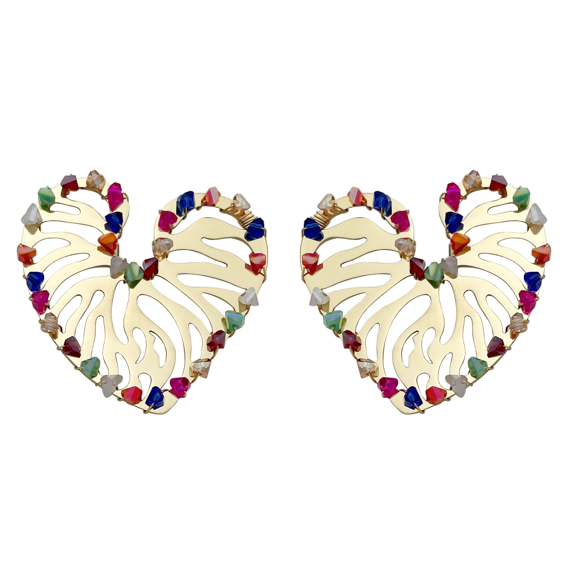 1 Pair Classic Style Roman Style Heart Shape Plating 304 Stainless Steel Gravel 14K Gold Plated Ear Studs