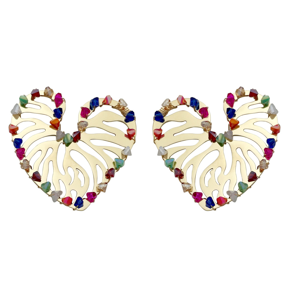 1 Pair Classic Style Roman Style Heart Shape Plating 304 Stainless Steel Gravel 14K Gold Plated Ear Studs