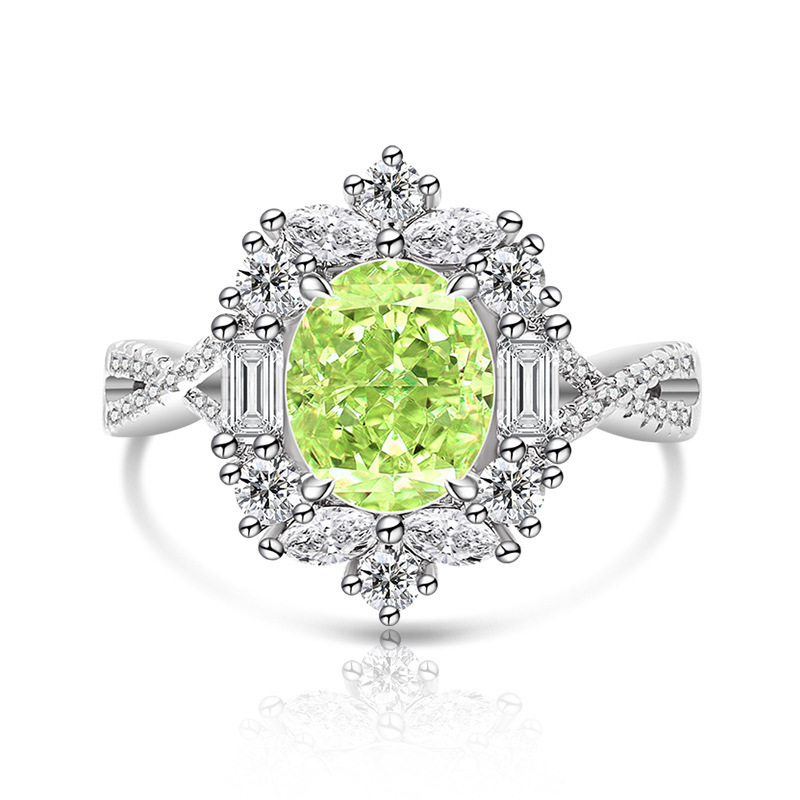 Luxurious High Carbon Diamond 7x9 Pigeon Egg Ice Flower Cut Plated Platinum Ring Fashion Geometric Pattern Live Direct Sale
