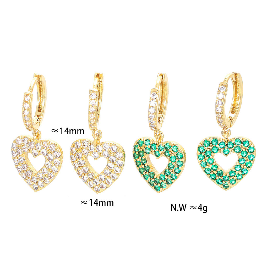 Fashion Hollow Heart Copper Inlaid Colorful Zircon Earrings
