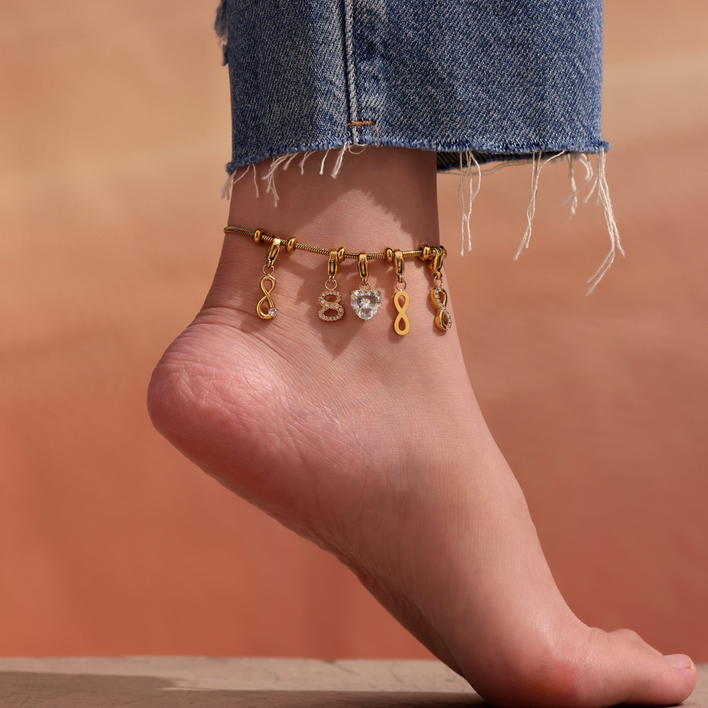 Full Drill 5A Zircon Heart Shaped Butterfly Knot High Heel Shoe Charms Stainless Steel 18K Gold Plated DIY Bracelet Accessories