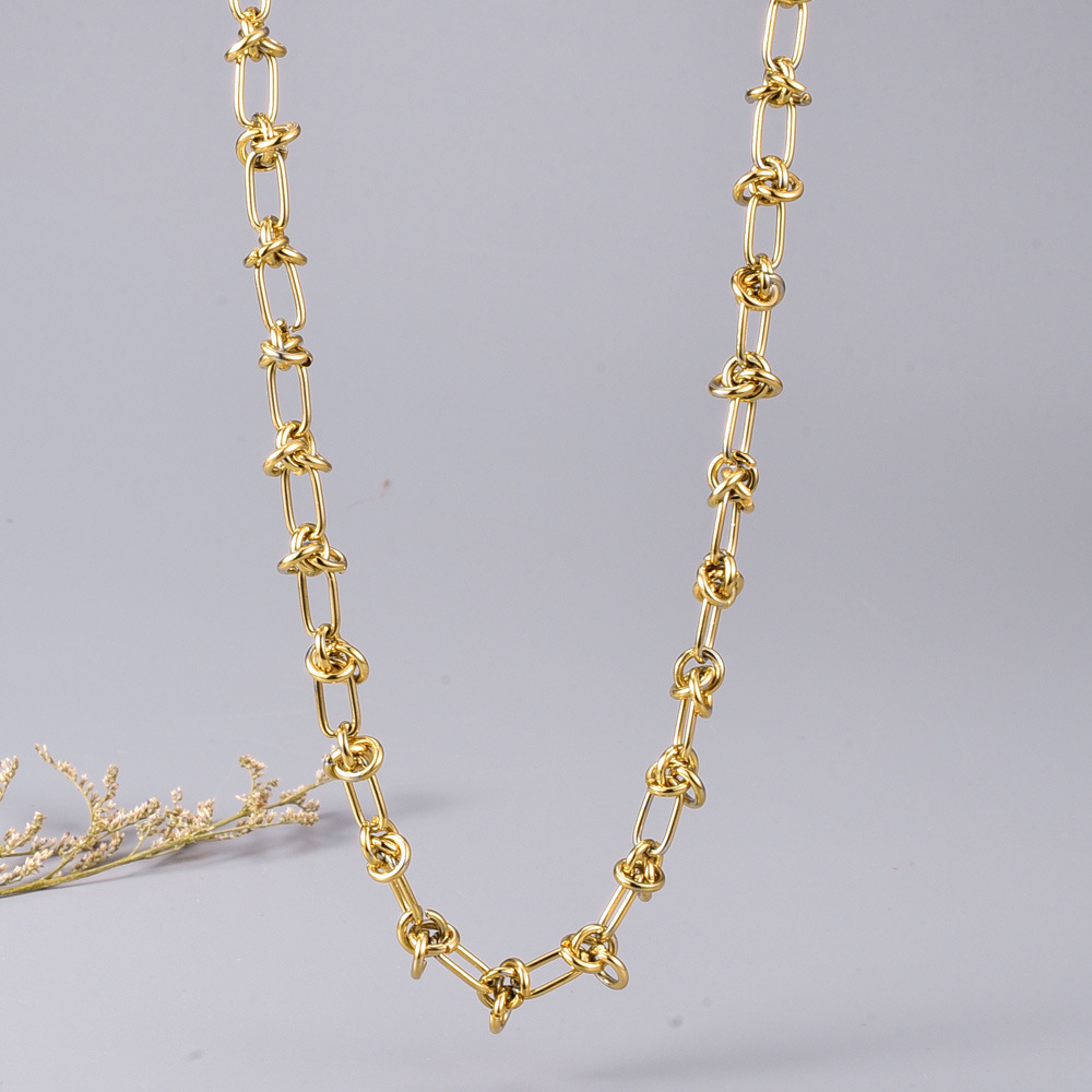 PVD Coated 18K Real Gold Plated Knot 304 Stainless Steel Hip-Hop Waterproof Non Tarnish Necklace