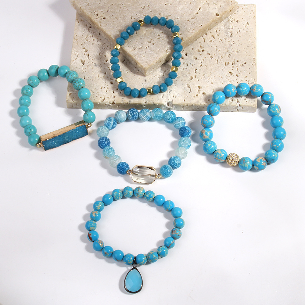 Simple Style Classic Style Geometric Natural Stone Beaded Chain Bracelets In Bulk