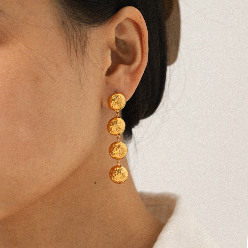 INS Style Round Hammered Pattern Stainless Steel Earrings Tassel Ear Accessories Versatile 18K Gold Titanium Steel Jewelry For Women