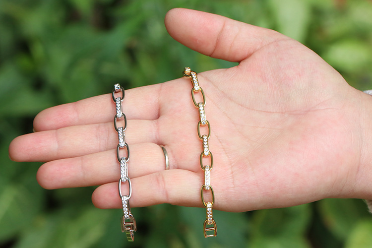 Simple Geometric Copper Inlaid Zircon New Cable Chain Bracelet