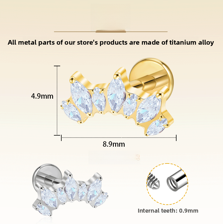 Titanium Alloy Zirconia Women's European Style Fan-shaped Lip Nose Stud Jewelry Accessories Fashion Unisex Lip Decoration