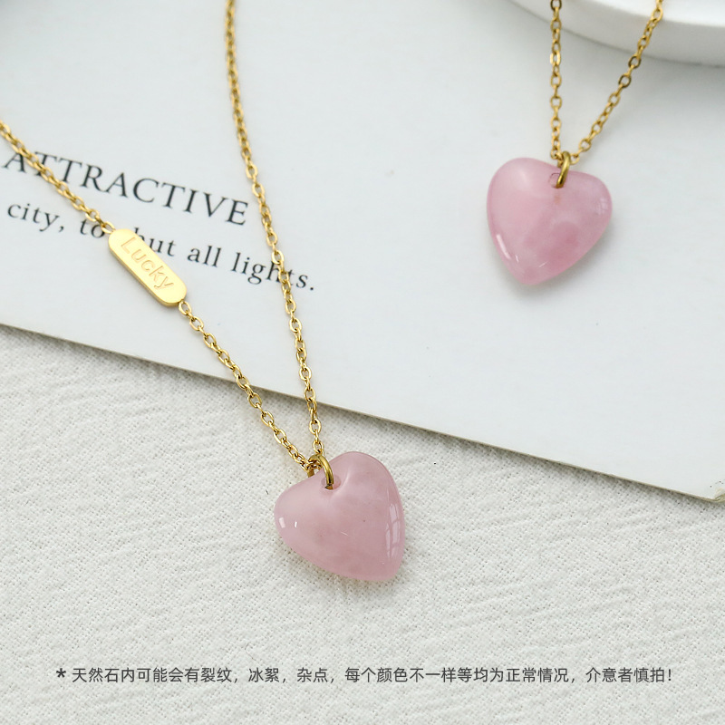 Wholesale Jewelry Fashion Heart Shape 304 Stainless Steel Natural Stone 18K Gold Plated Gold Plated Stainless Steel Necklaces