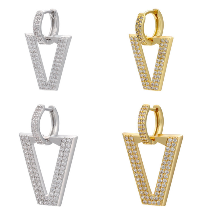 Fashion Triangle Plating Copper Zircon Copper Earrings
