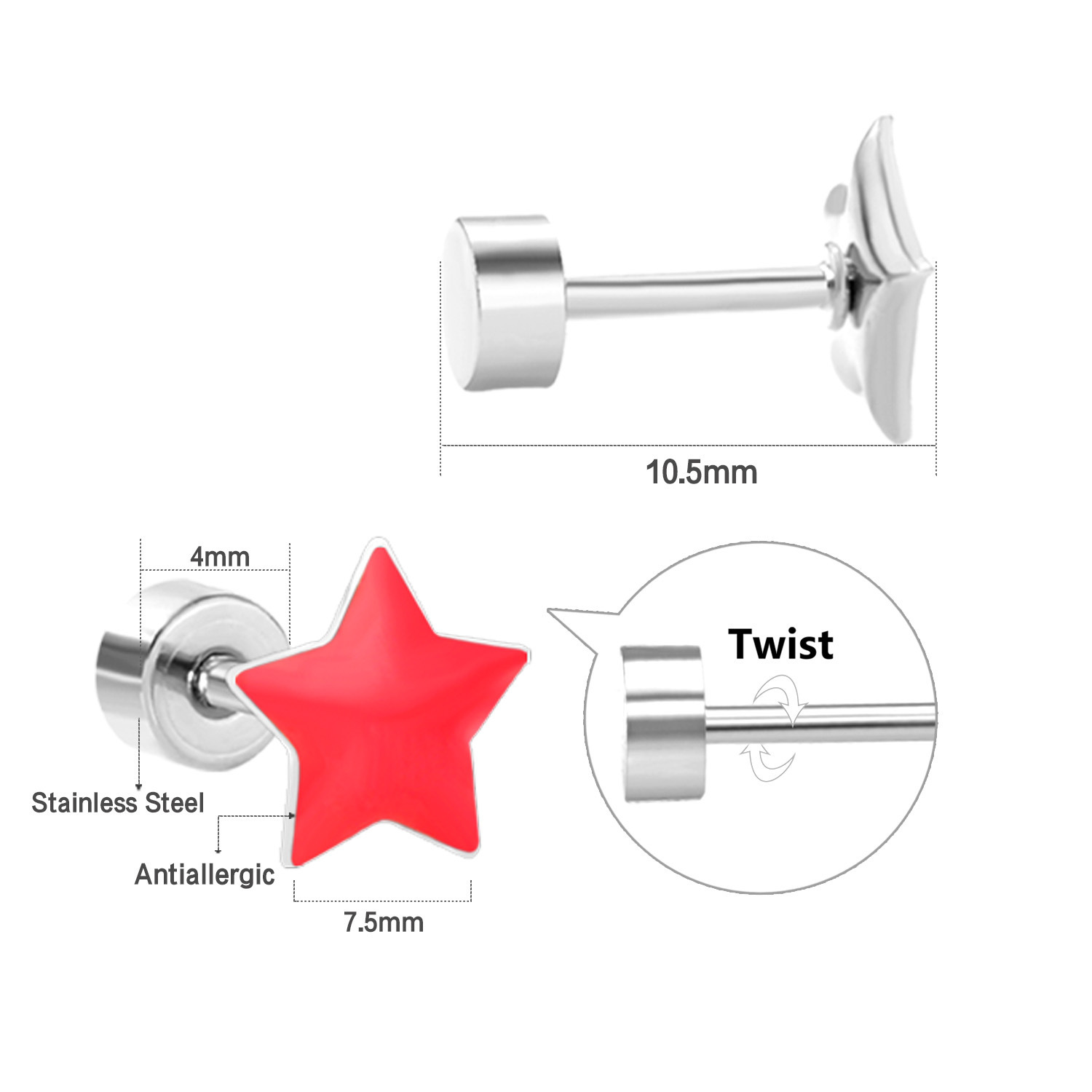Stainless Steel Screw Back Earrings For Women Sweet Heart-shaped Star Moon Stud Earrings Fashion Bohemian Floral Print Jewelry Accessories