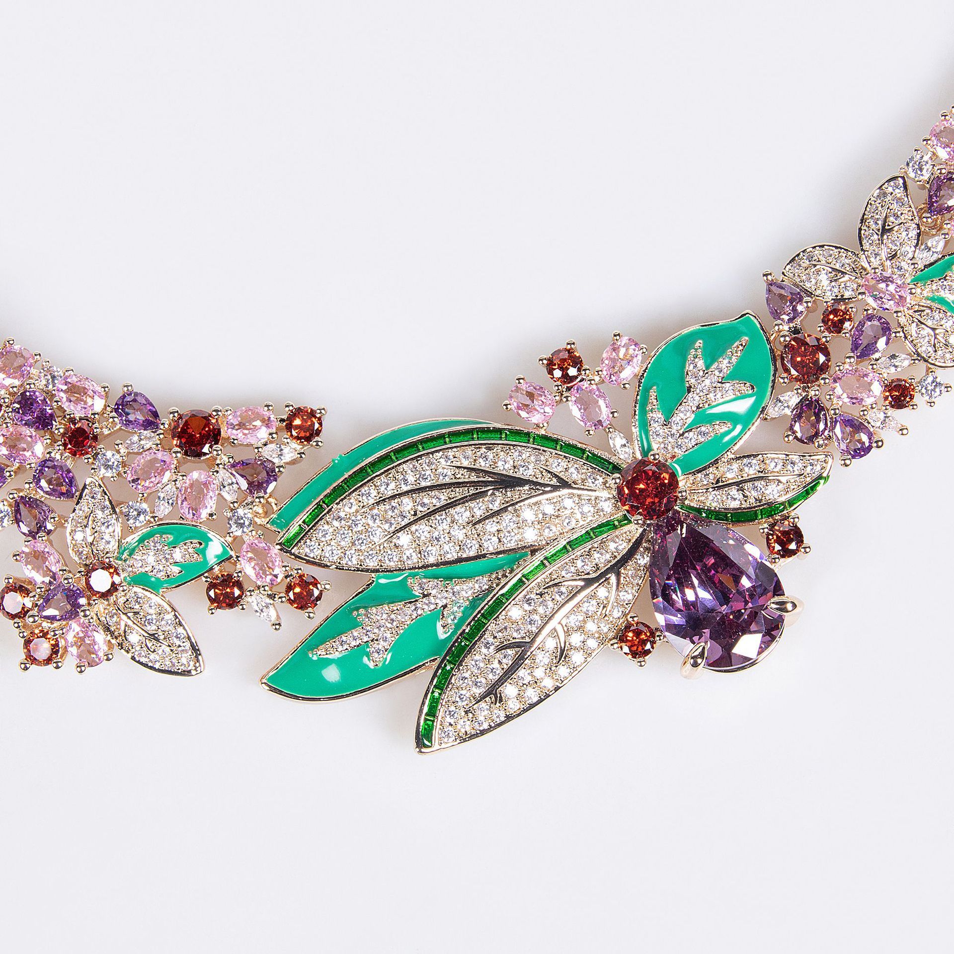 Elegant Floral Necklace Set With 3D Earrings Simple Style Women's Jewelry Zircon Inlay Copper Material Plant Pattern