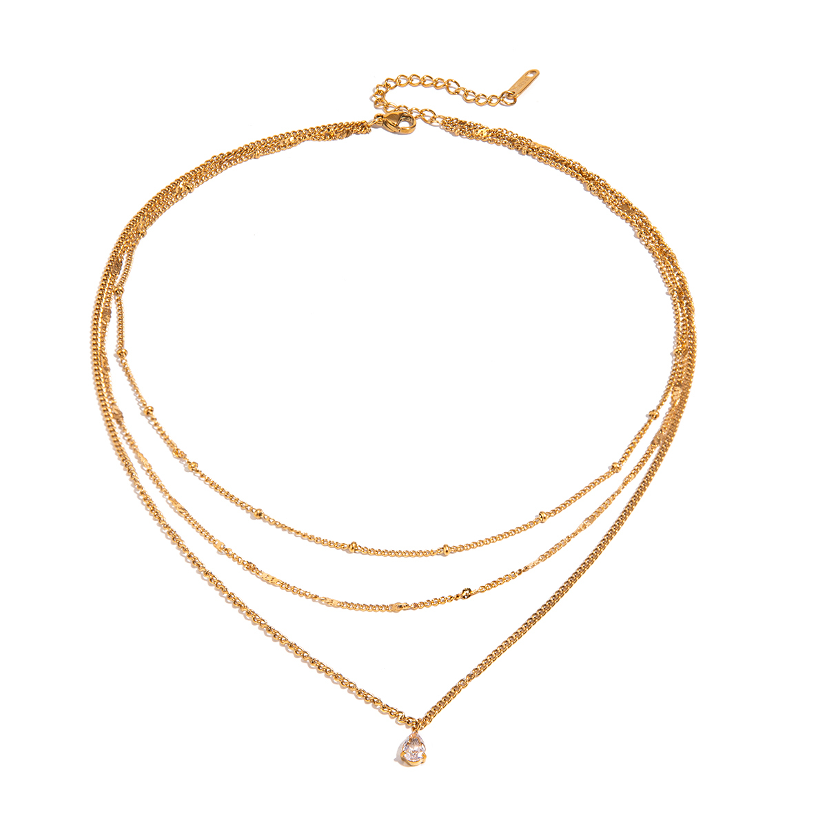 304 Stainless Steel Geometric PVD Coated 18K Real Gold Plated Simple Style Classic Style Cable Chain Three Layer Necklace
