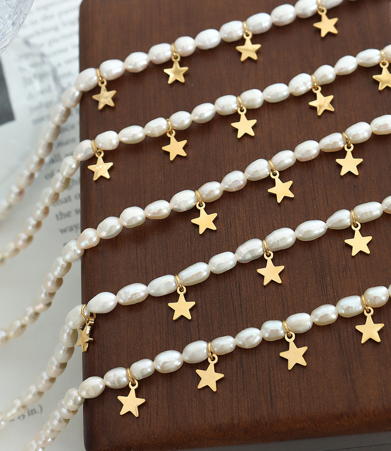 Fashion Star Pearl Titanium Steel Necklace
