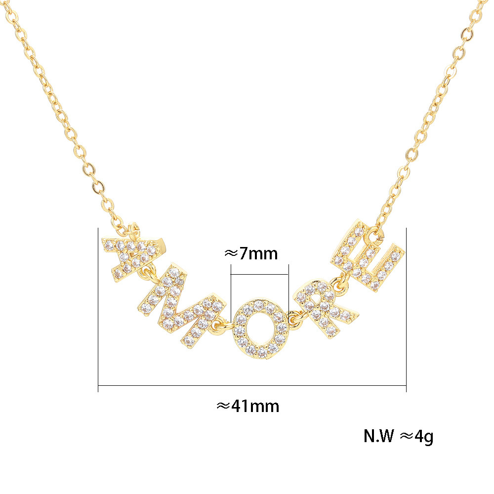 Fashion Zircon English Letters Pendant Clavicle Chain Necklace