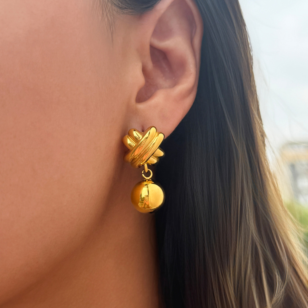 Fashionable 18K Gold Plated Titanium Steel Pendant Earrings Geometric Pattern Hip Hop Style Women's Jewelry Accessories