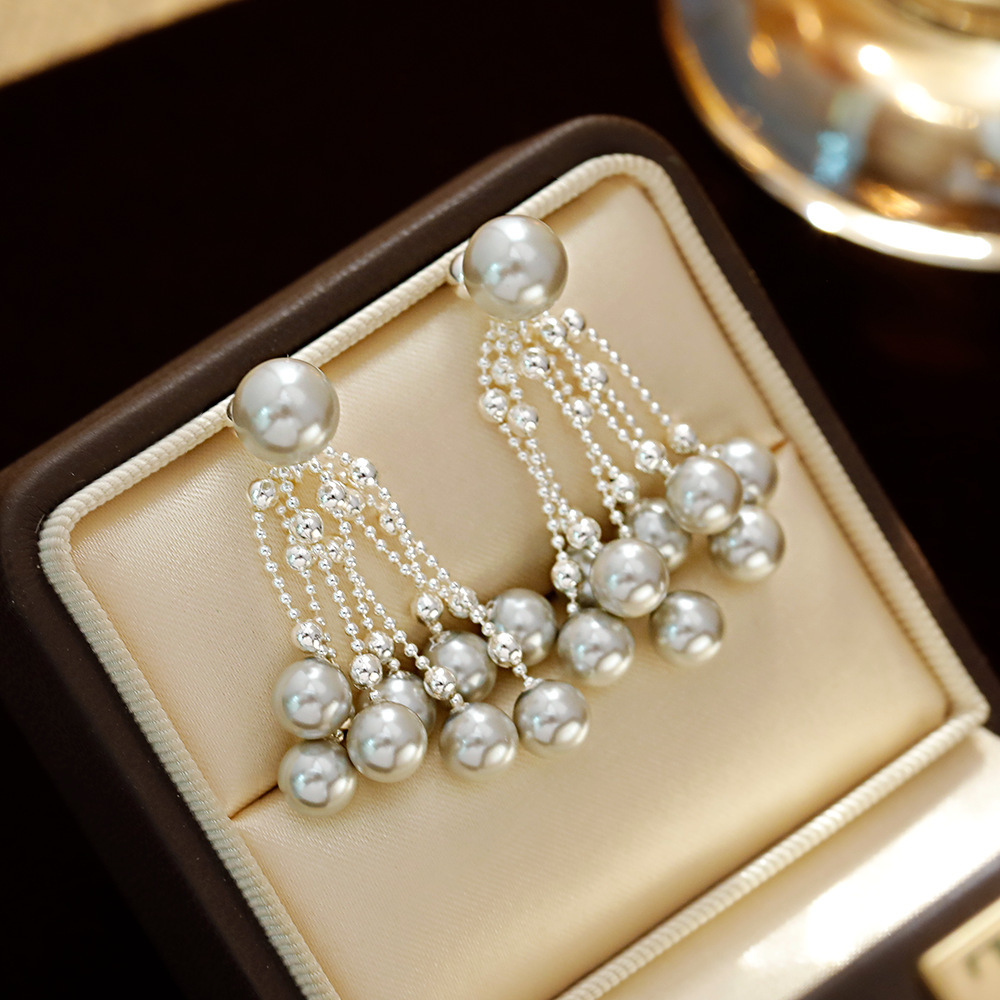 Bohemian Style Pearl Flower Print Earrings Silver Plated Round And Hoop Shape Luxury Women's Fashion Jewelry Accessories
