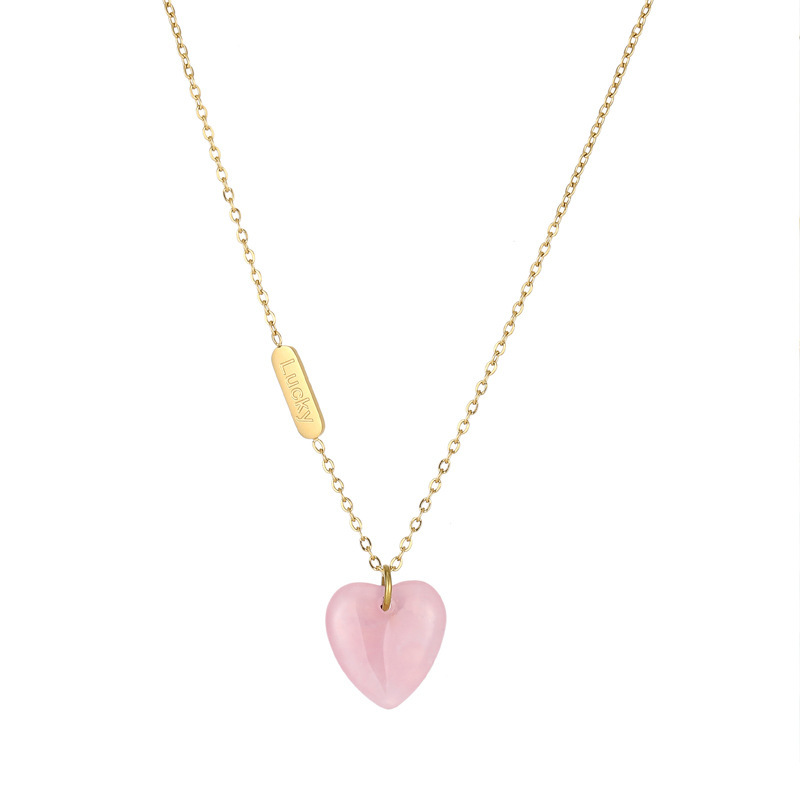 Wholesale Jewelry Fashion Heart Shape 304 Stainless Steel Natural Stone 18K Gold Plated Gold Plated Stainless Steel Necklaces