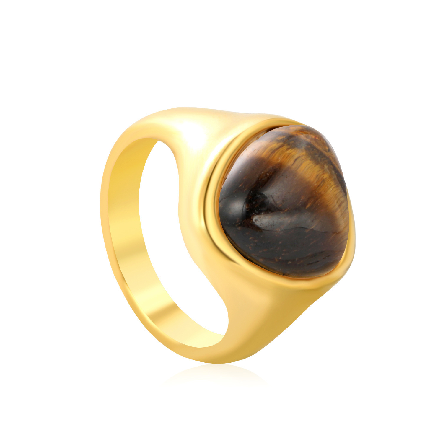 Elegant Tiger Eye Stone Ring Fashion 304 Stainless Steel Vintage Luxury Style Geometric Pattern Unisex High-End Sensual Ring