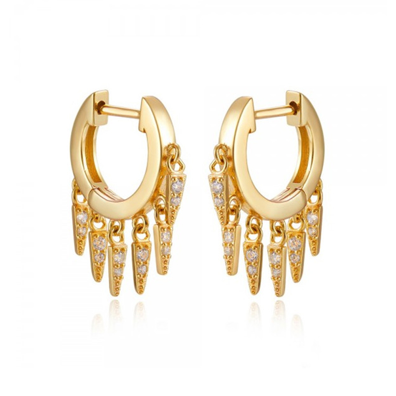 Fashion Copper Inlaid Zircon 18k Gold Plated Tassel Pendant Earrings