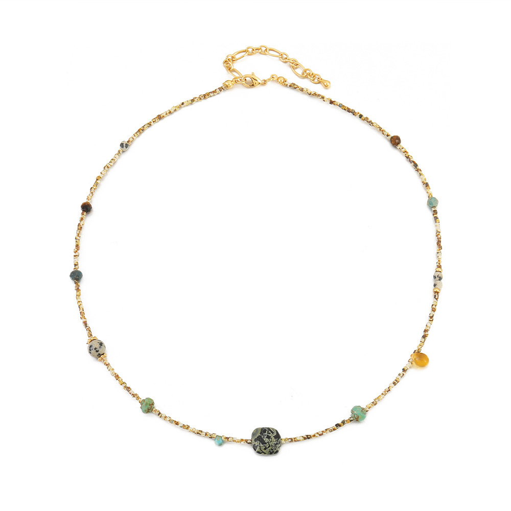 Ins Style Natural Stone Beaded Necklace Non-fading Sweater Chain Women's Vintage Accessories Autumn Winter Tiger Eye Stone Jewelry