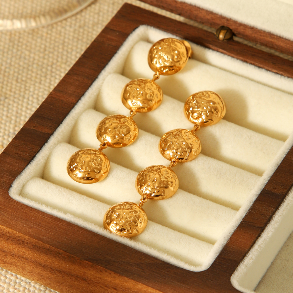 INS Style Round Hammered Pattern Stainless Steel Earrings Tassel Ear Accessories Versatile 18K Gold Titanium Steel Jewelry For Women