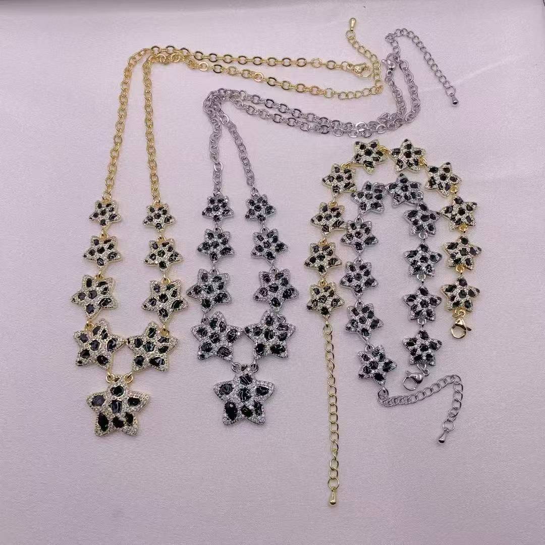 Color Retention Electroplated Micro Paved Zirconia Star Bracelet Necklace Set Fashionable Jewelry Combo For Women